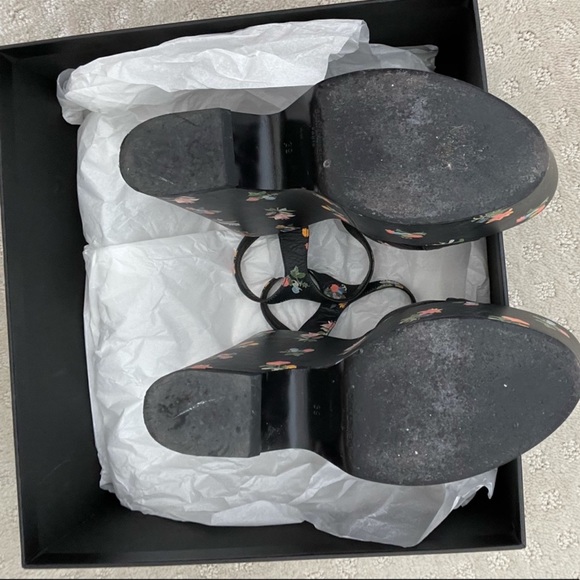 SAINT LAURENT Floral Leather Wedges Black - Picture 5 of 5